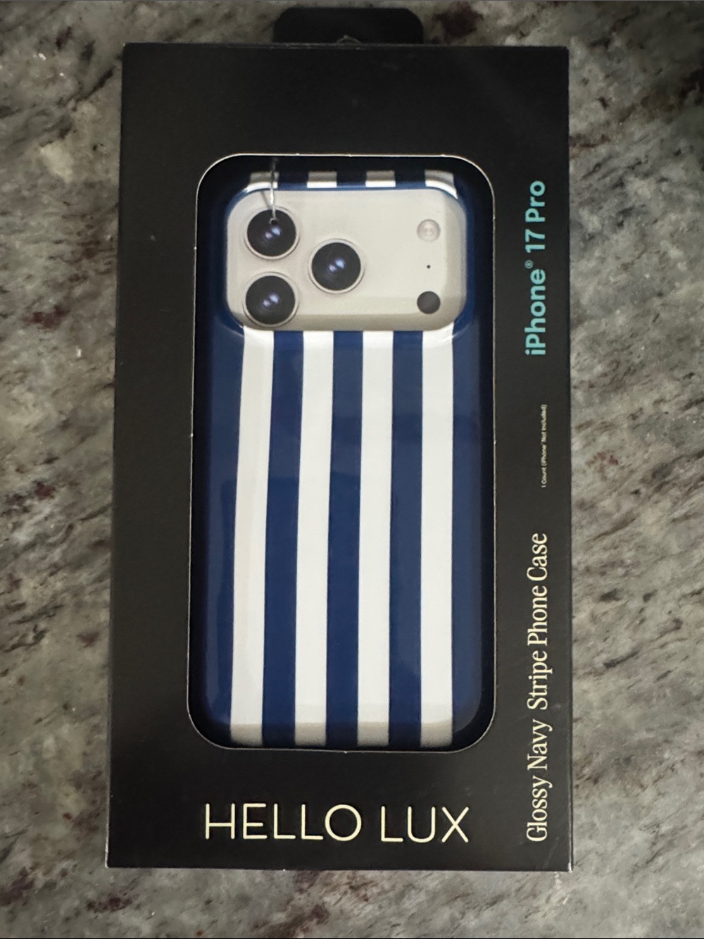 NEW Hello Lux iPhone 17 Pro Glossy Navy Stripe Phone Case